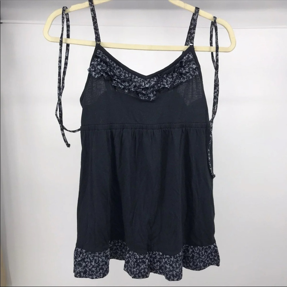 Girls Black Tank top flower ruffle tie back M